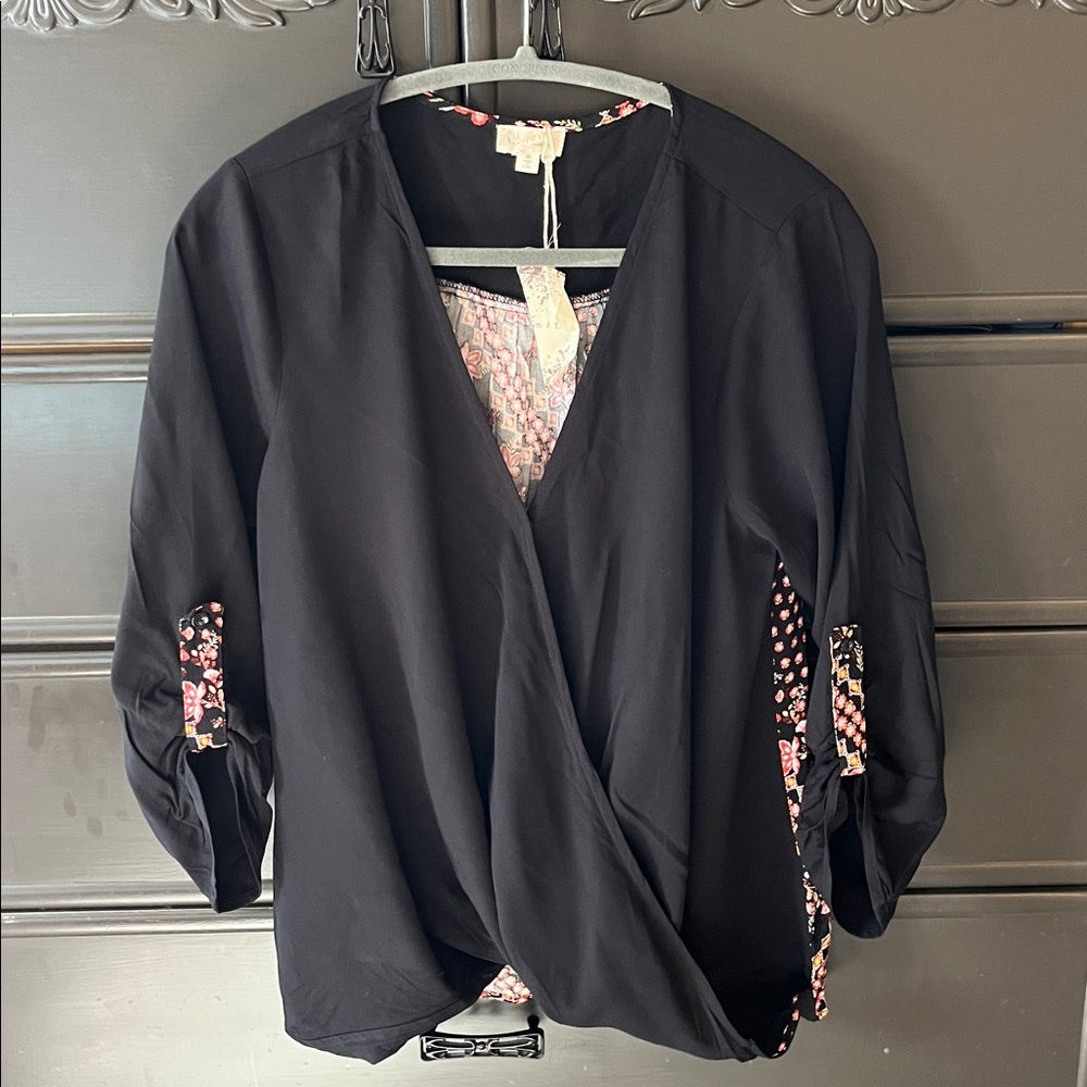 Hem & Thread Black Women's Blouse with Patterned Accents